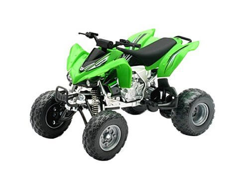 Black and silver ATV-style 4-wheel vehicle with metallic green fenders. 