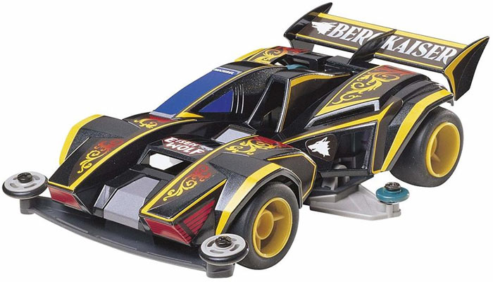 Black and yellow futuristic model car kit.