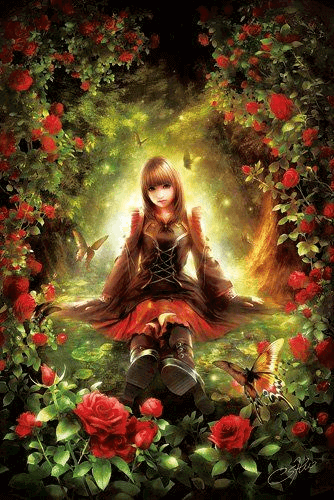 A Fantasy art girl with red roses jigsaw puzzle
