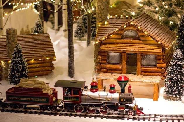 steam engine train in a Christmas scene