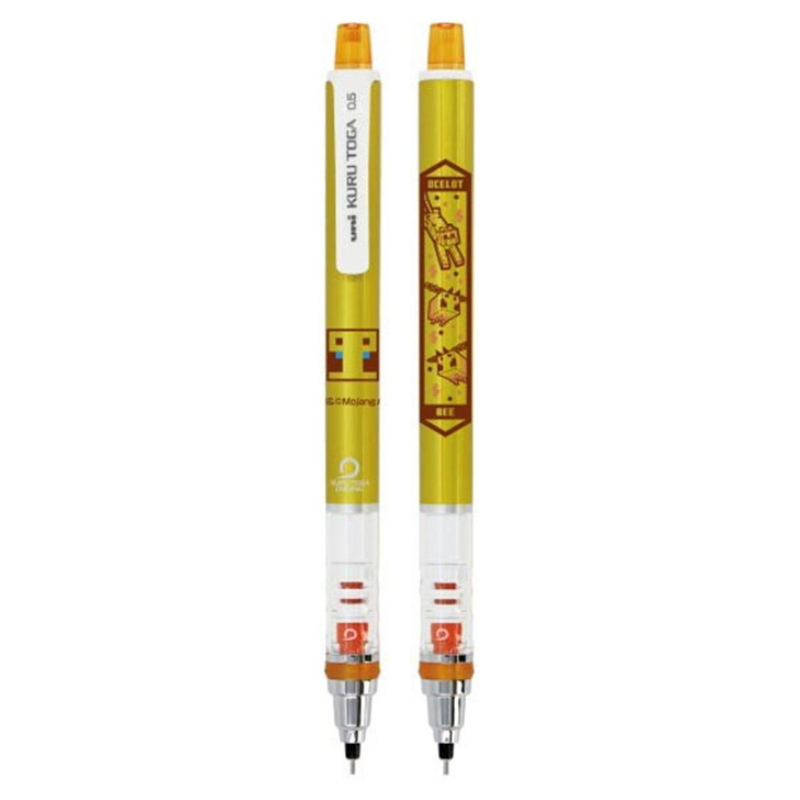 A pair of Minecraft-themed mechanical pencils