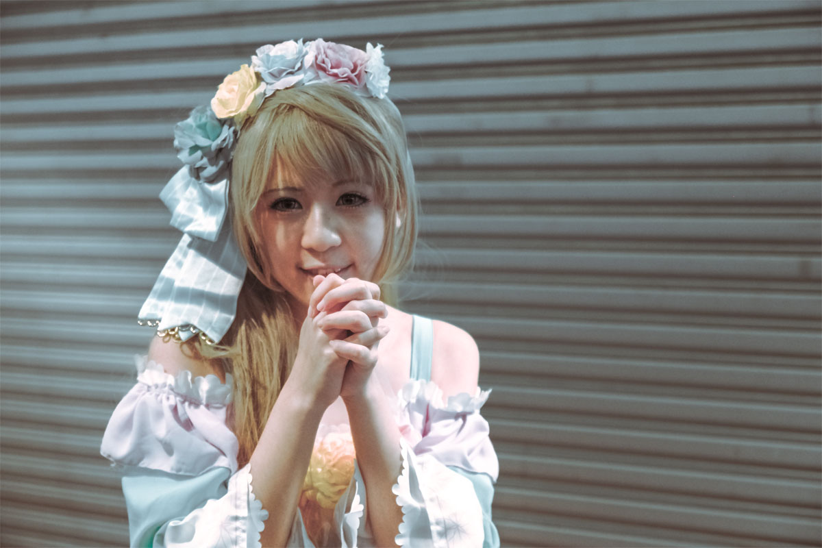 Woman in lolita dress with flower crown